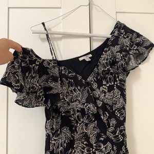 Sexy maxi high slit black floral dress ruffle
